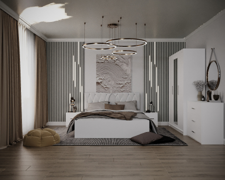 Mobila Dormitor - Dormitor Valencia Alb Dressing 3 usi cu oglinda