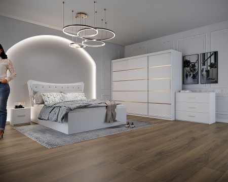 Mobila Dormitor - Dormitor Vista Tapitat Alb Dressing 3 usi 250x200