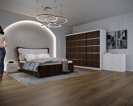 Dormitor Vista Tapitat Alb&Wenge Dressing 3 usi 250x200