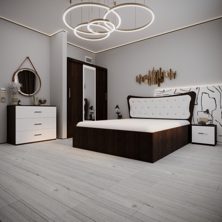 Mobila Dormitor - Dormitor Vista Tapitat Wenge&Alb 3 usi