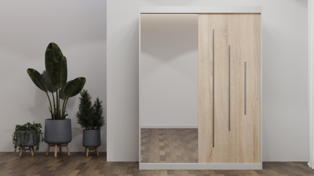 Mobila Dormitor - Dulap Venus Space 150x200 cu Oglinda Alb&Sonoma