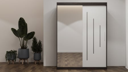 Mobila Dormitor - Dulap Venus Space cu Oglinda Wenge&Alb 150X200,