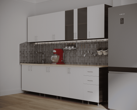 Bucatarie Lana 2.6, PAL, Blat termorezistent, Alb/Wenge, 260 x 60 x 200 cm [1]