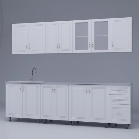 Bucatarie Liusa, MDF, Blat termorezistent, Alb mat, 260x60x200 cm [1]