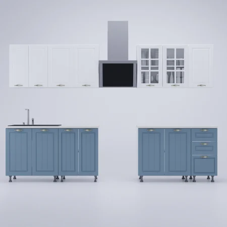 Bucatarie Modena 2.6m alb/bleu MDF [2]