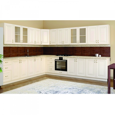 Seturi Mobila Bucatarie - Bucatarie pe colt Roma Colt 1, Crem, MDF, 200 x (90x60 blat colt) x 260 cm