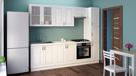 Seturi Mobila Bucatarie - Mobila bucatarie Silvia 2.6 MDF, Alb 260x60x200 cm