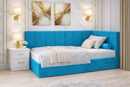 Pat Tapitat Bubu cu Somiera Rabatabila si Lada de depozitare