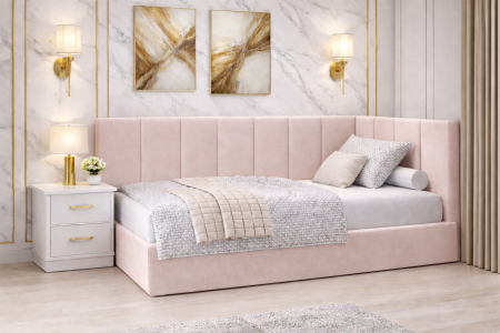 Pat Tapitat Bubu cu Somiera Rabatabila si Lada de depozitare