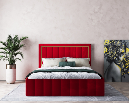 Mobila Dormitor - Pat  Elegance Tapițat  Rosu 140x200