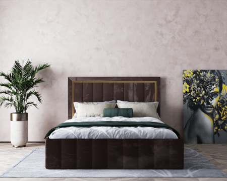 Mobila Dormitor - Pat  Elegance Tapițat Maro 140x200
