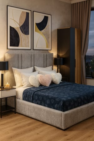 Mobila Dormitor - Pat HUGO cu Saltea Inclusa si Somiera Rabatabila