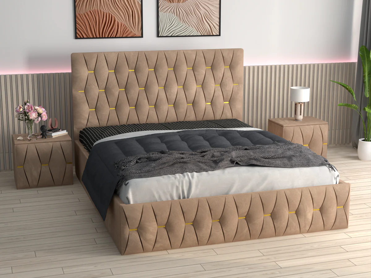 Pat Monaco Cu 2 Noptiere, Somiera Rabatabila