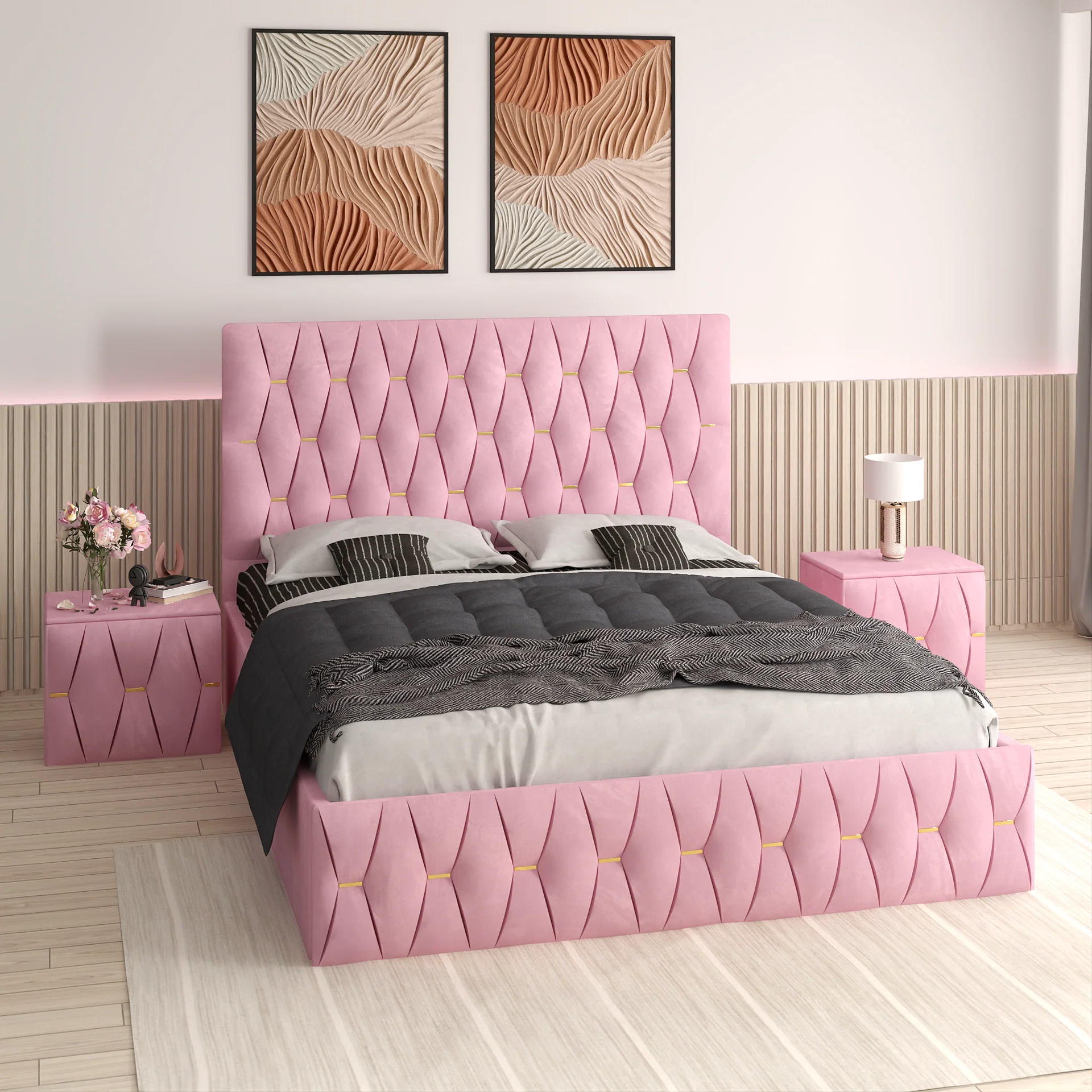 Pat Monaco Cu 2 Noptiere, Somiera Rabatabila