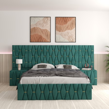 Paturi Tapitate - Pat Monaco CU Extensii si 2 Noptiere