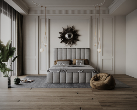 Mobila Dormitor - Pat Nobless Tapitat Gri 180x200