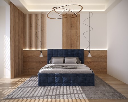 Mobila Dormitor - Pat Regal Tapitat Albastru 180x200