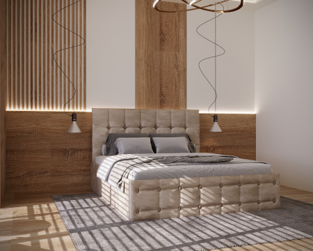 Mobila Dormitor - Pat Regal Tapitat Bej 180x200