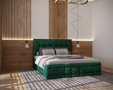 Mobila Dormitor - Pat Regal Tapitat Verde 180x200
