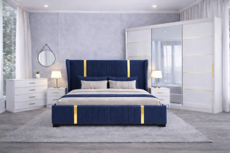 Set Dormitor Hawaii mdf lucios cu Somiera Rabatabila si lada de depozitare, dulap 250x200