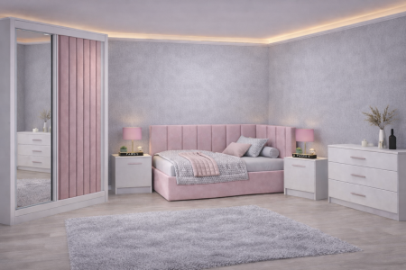 Seturi Dormitor - Set Dormitor Tapitat Bubu, dressing tapitat, somiera rabatabila