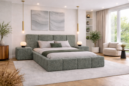 SET Pat ROYAL  cu 2 noptiere tapitate, calitate superioara ✔