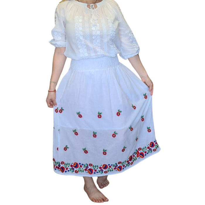 Fusta alba broderie inflorata Anca [2]