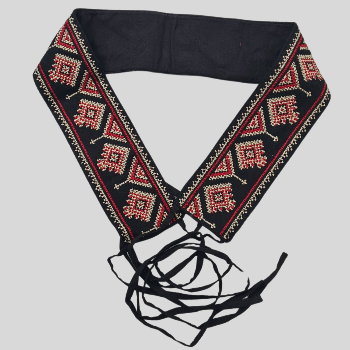 Brâu tradițional bradut broderie rosu si bej [2]