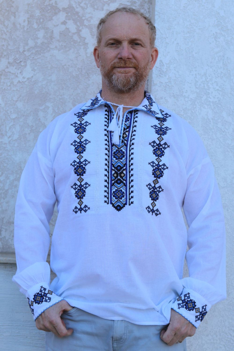 Cămașă tradițională Alfeu broderie albastra [3]
