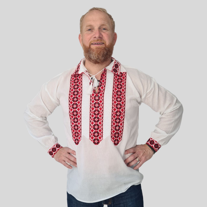 Cămașă tradițională Marcel broderie roșie [2]
