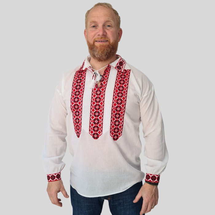 Cămașă tradițională Marcel broderie roșie [3]
