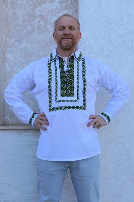 Cămașă tradițională Martinian broderie verde [3]
