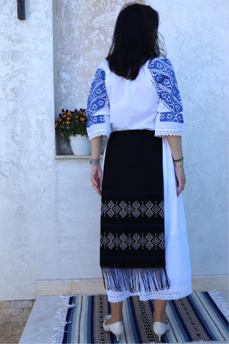 Fotă damă tradițională model geometric romb albastra [3]