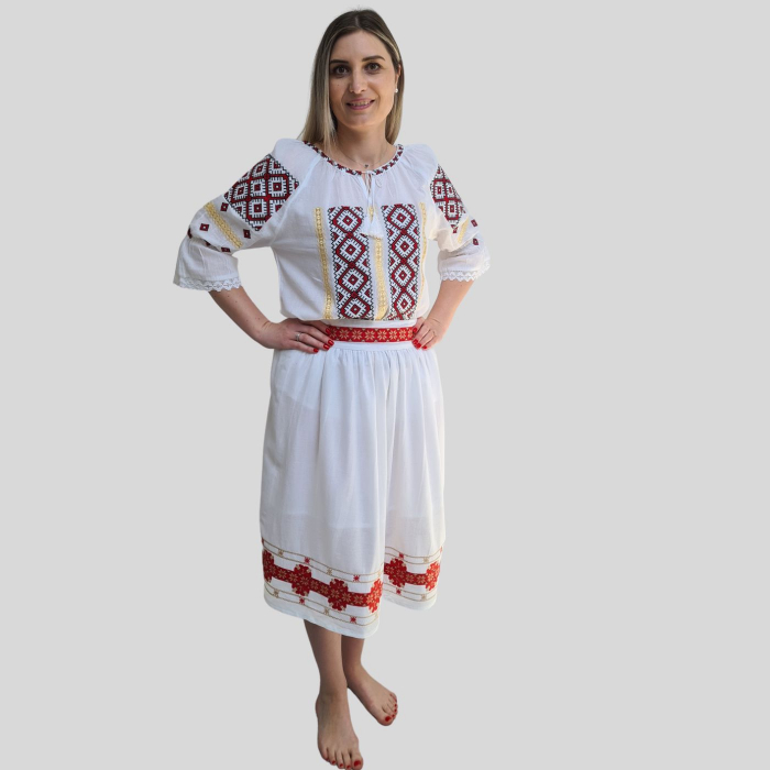 Fusta dama Mihaela culoare albă-broderie roșie [4]