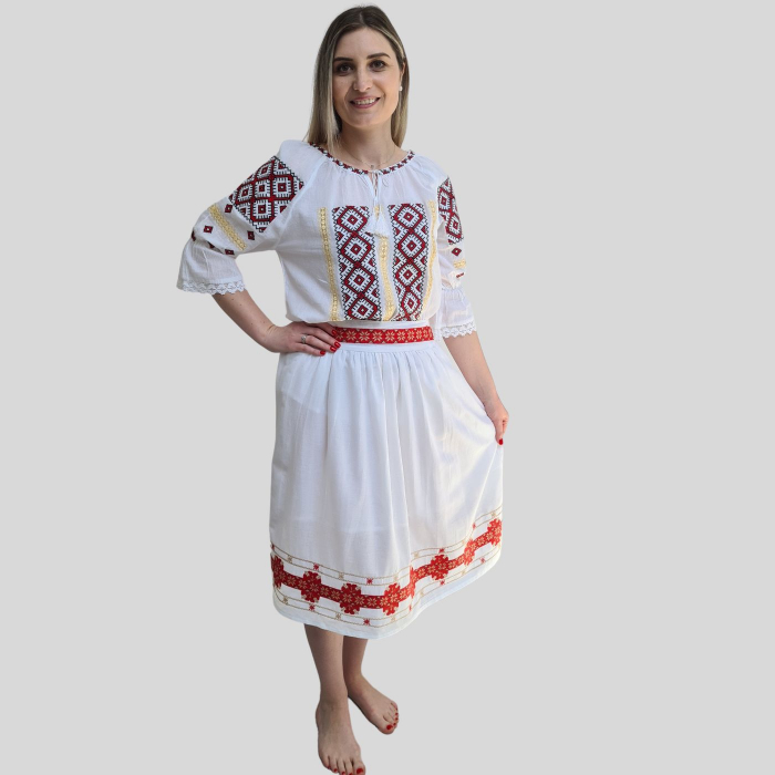 Fusta dama Mihaela culoare albă-broderie roșie [3]