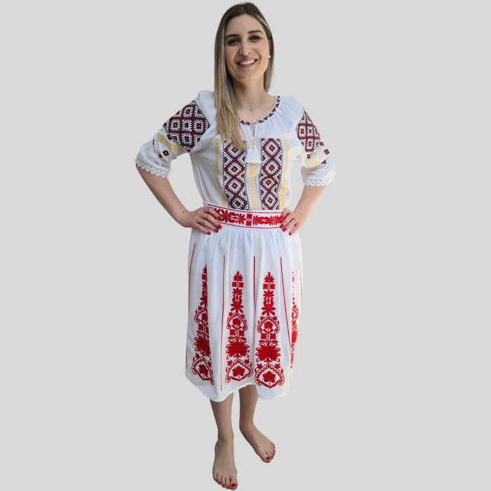 Fusta dama Monica culoare albă broderie roșie [4]