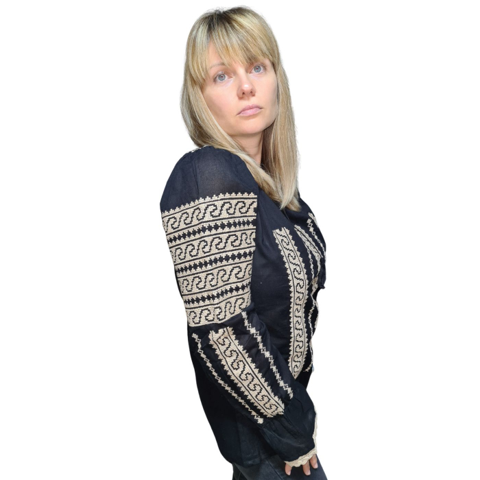 Ie damă Nectaria  neagră broderie bej [2]