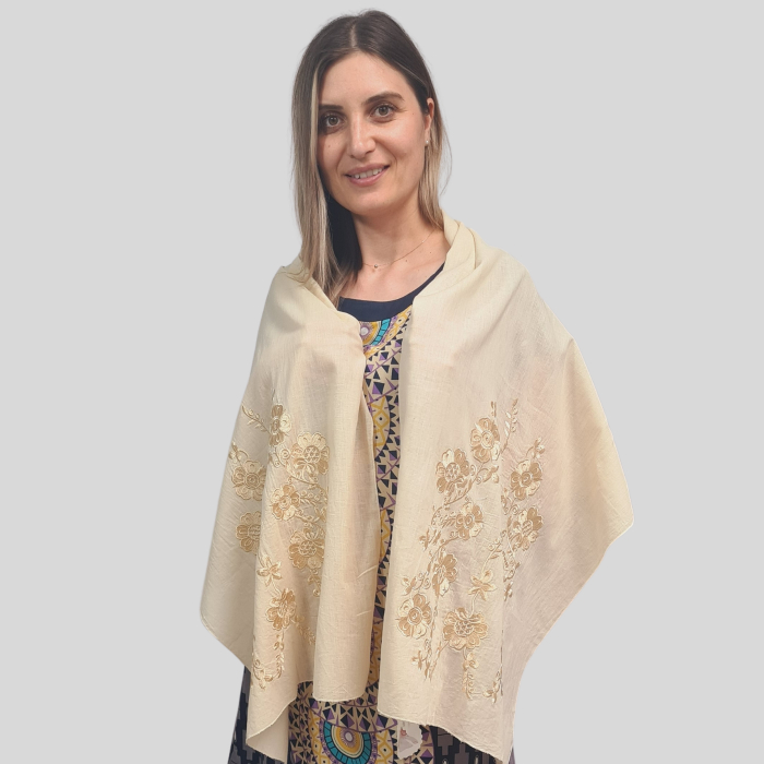 Marama bej broderie bej floare [2]