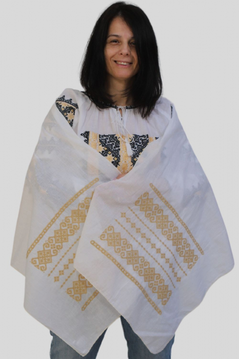 Maramă alba broderie bej X [2]