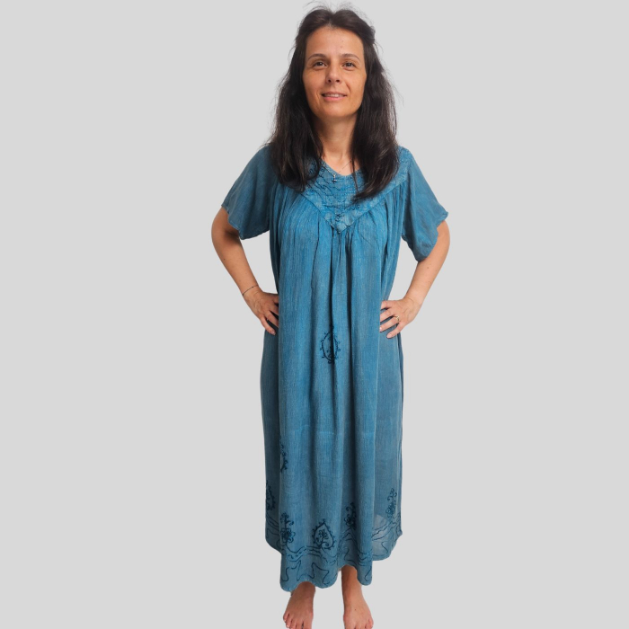 Rochie lungă vâscoză Stela albastru denim [3]