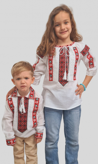 Set frate-soră Eladie si Ruxandra broderie rosie [1]