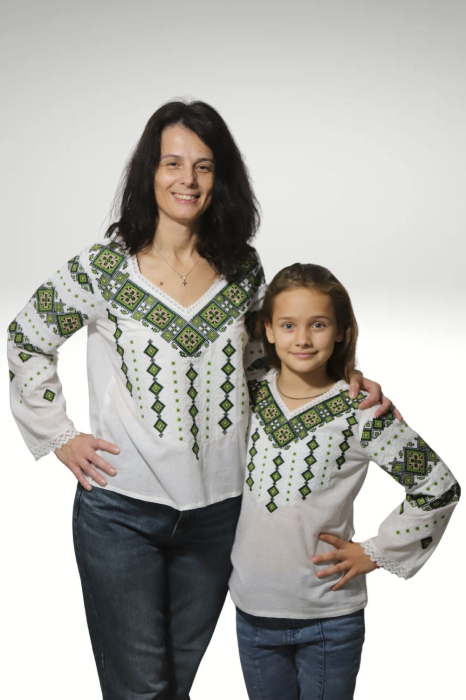 Set mama-fiica Antuzia broderie verde [2]