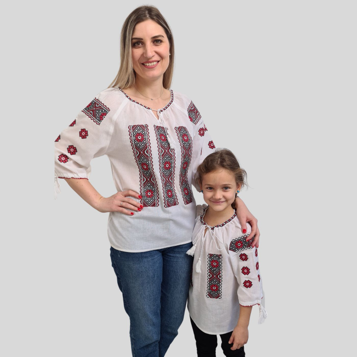 Set mama fiică Teodula broderie rosie [2]