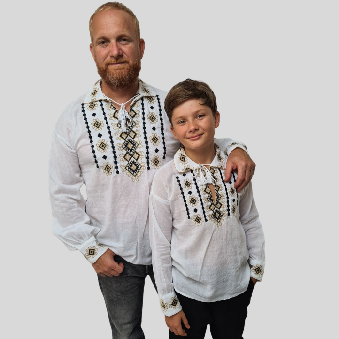 Set tată-fiu Calinic broderie bej [2]