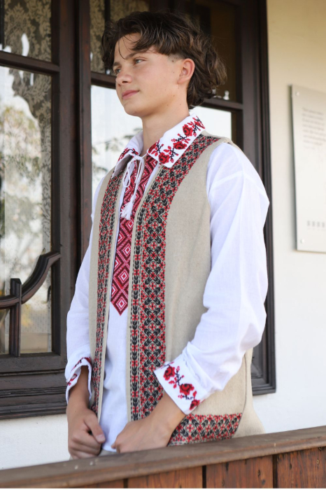 Vestă bărbați bej romburi regale rosii [3]