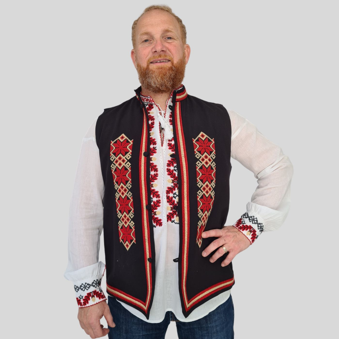 Vestă bărbați Cantemir culoare neagră brodrie bej și roșie [2]