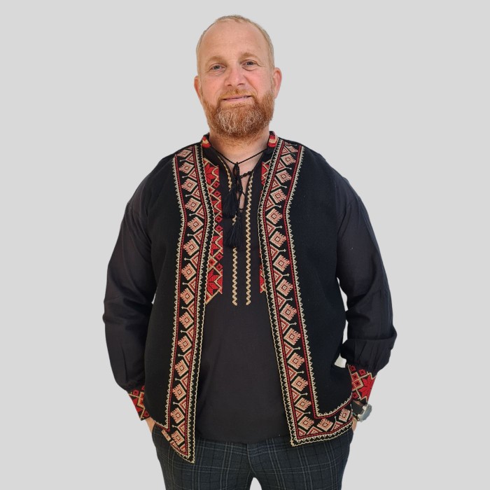 Vestă bărbați Traian broderie bej si rosie [2]