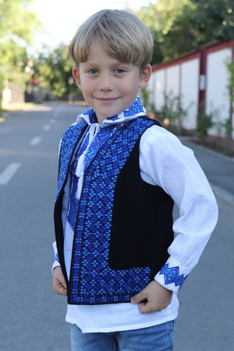 Vesta traditionala copii broderie romburi regale albastre [2]