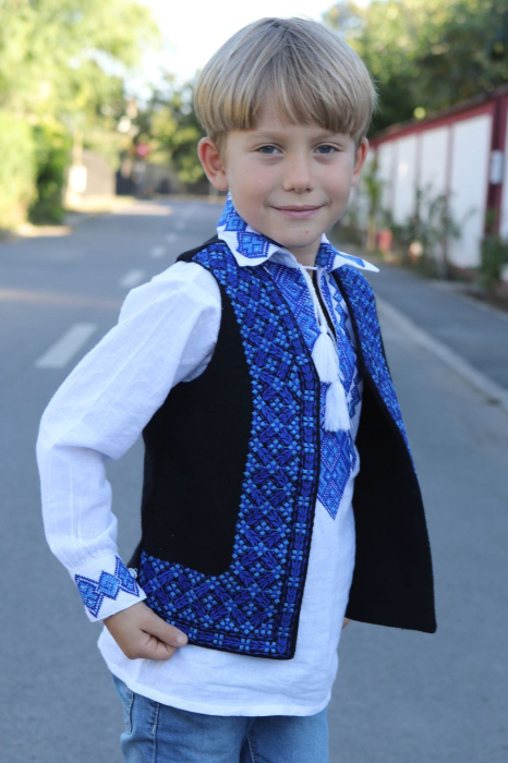 Vesta traditionala copii broderie romburi regale albastre [3]