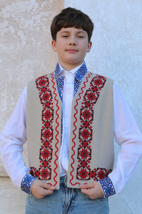 Vesta traditionala copii Matei material bej [4]
